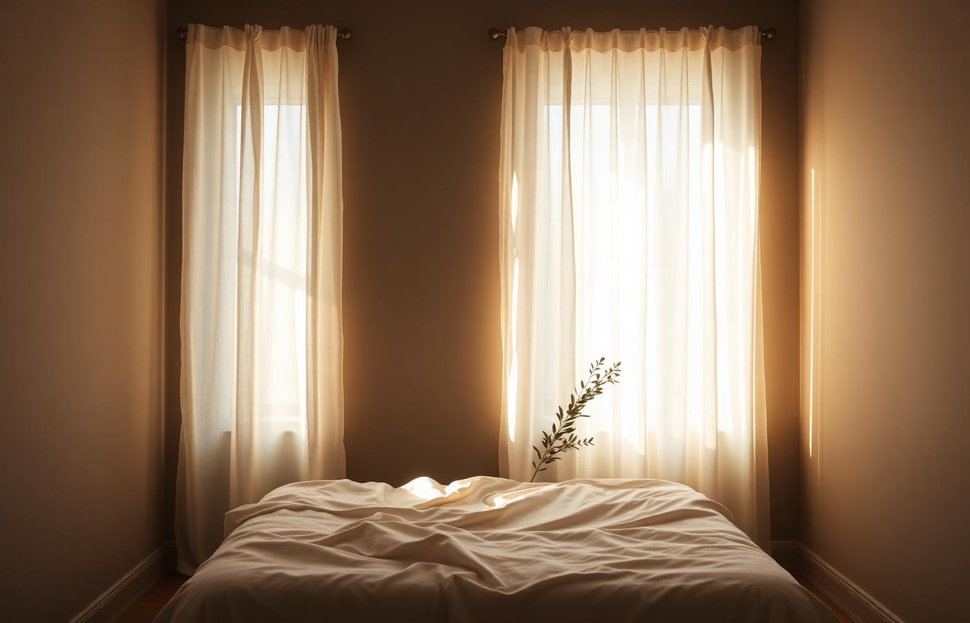 An empty quiet bedroom bathed in afternoon sun